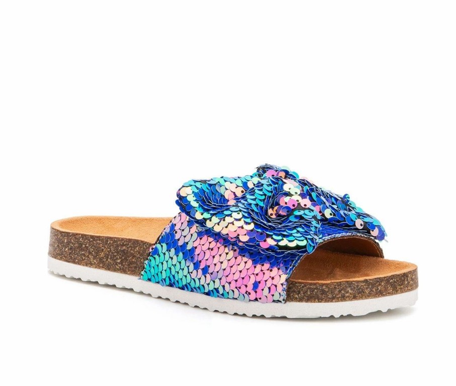 Flat Sandals * | Girls' Olivia Miller Little Kid & Big Kid Shimmering Bow Footbed Sandals