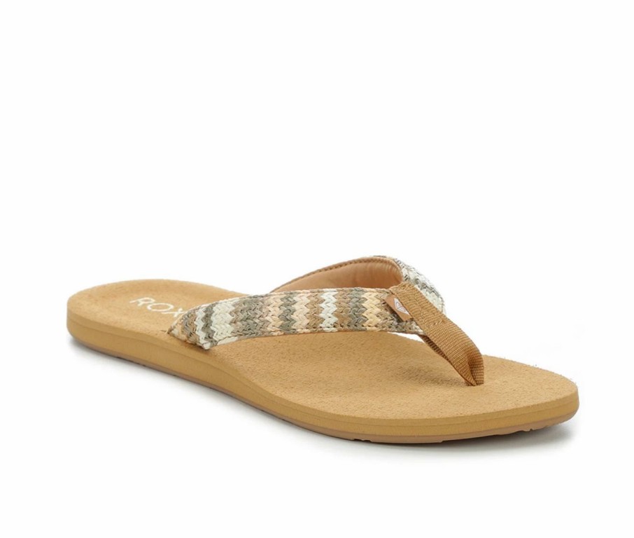 Flip-Flops * | Women'S Roxy Tidepool Raffia Flip-Flops