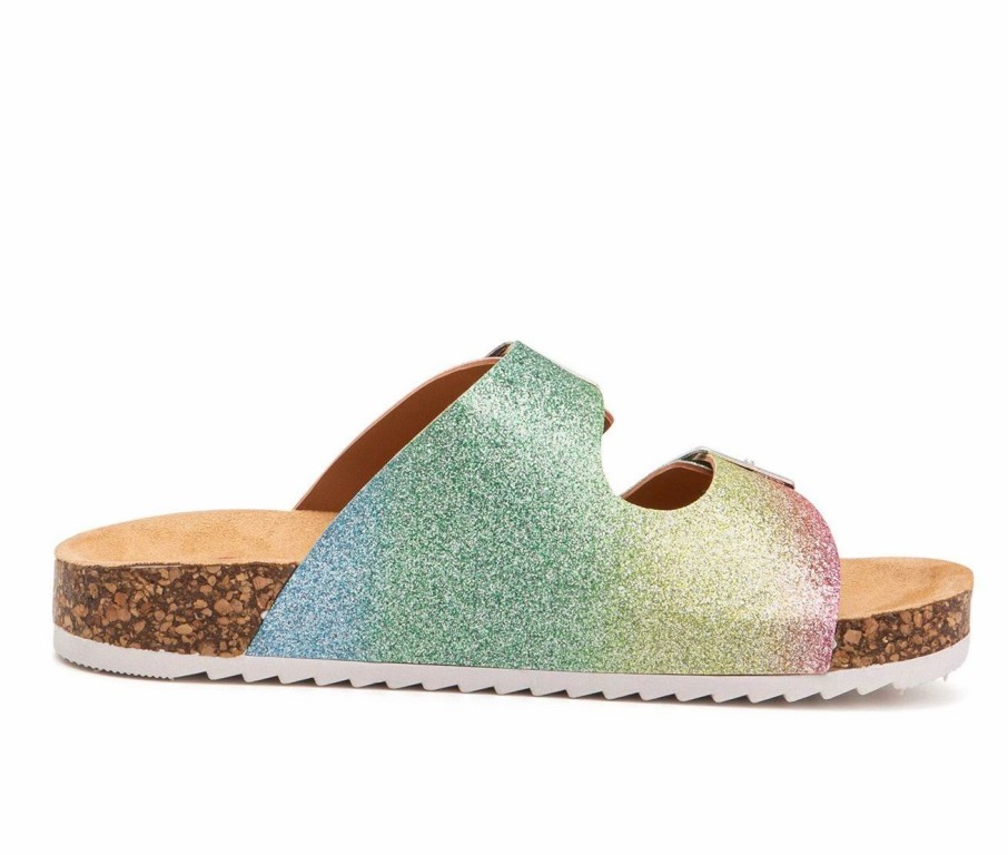 Flat Sandals * | Girls' Olivia Miller Little Kid & Big Kid Rainbow Destiny Footbed Sandals