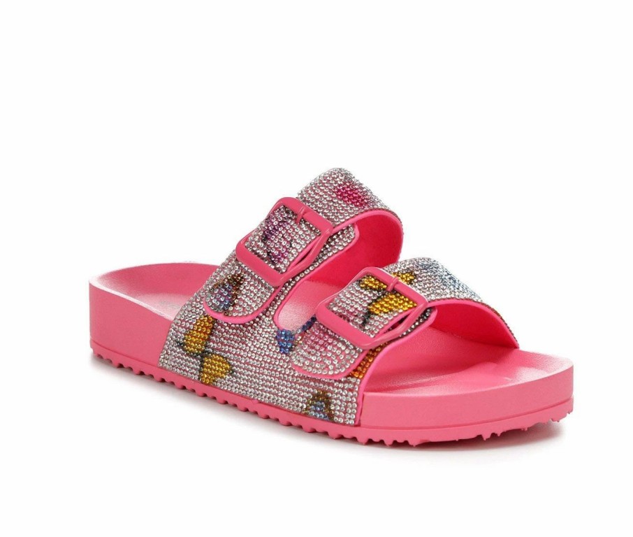 Flat Sandals * | Girls' Madden Girl Little Kid & Big Kid Teddy Rhinestone Footbed Sandals